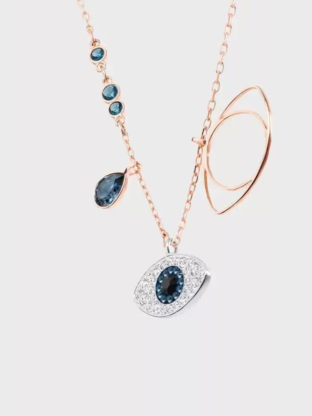 

Wynona Rose Gold-Plated Stainless Steel Stone Studded Evil Eye Shaped Pendant & Chain