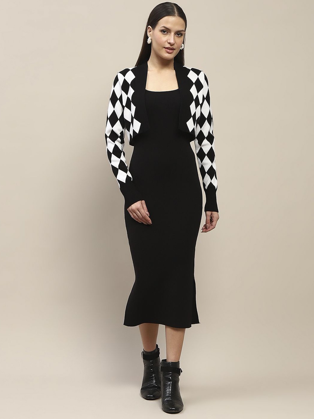 

Madame Women A-Line Midi Dress With Jacket, Black