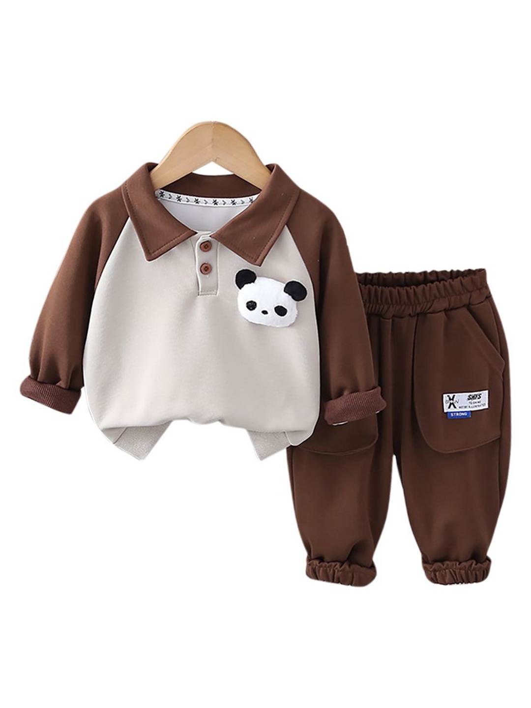 

StyleCast x Revolte Boys Colourblocked Polo Collar Long Sleeves Sweatshirt With Jogger, Brown
