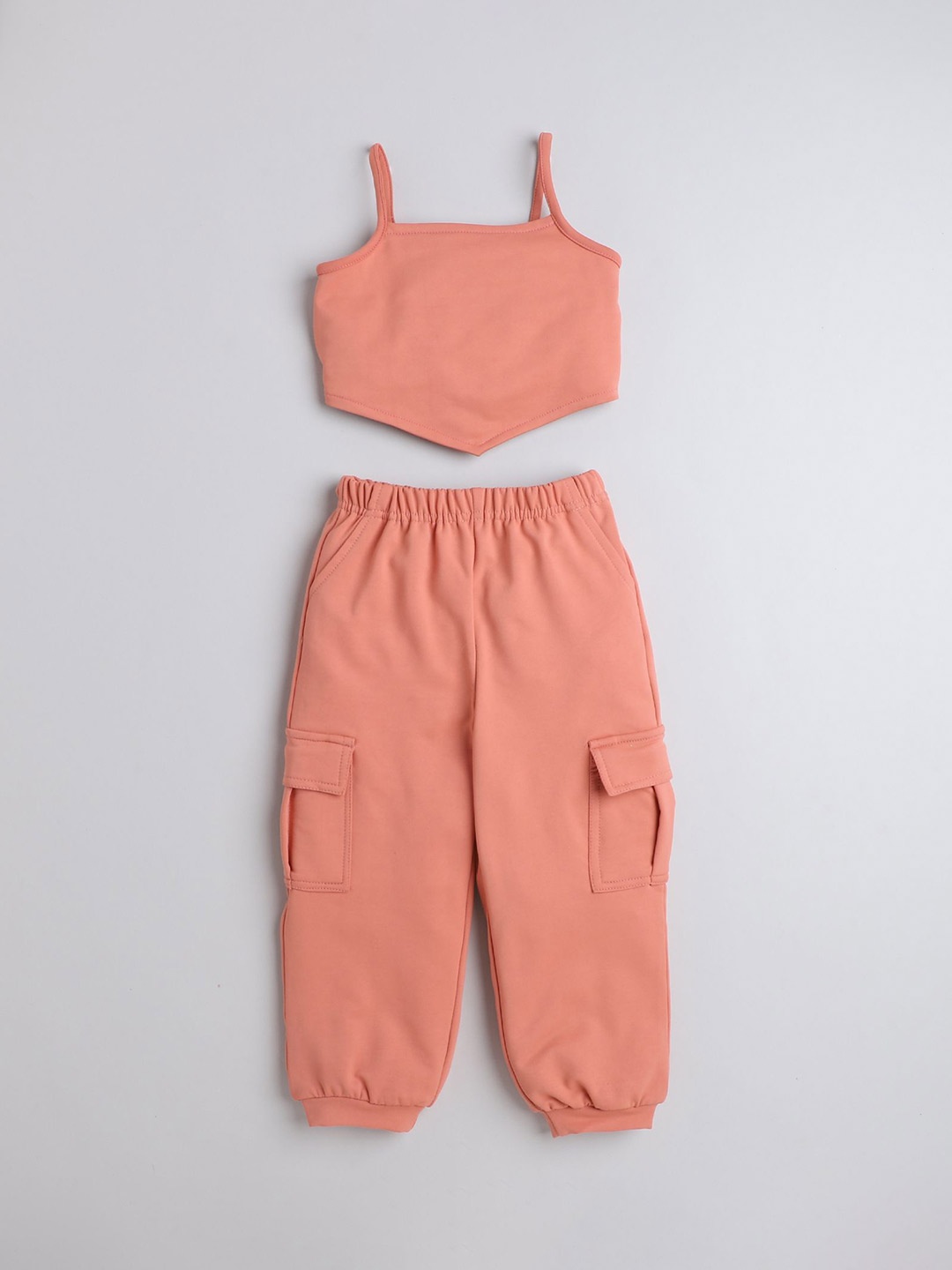 

taffykids Girls Shoulder Straps Neck Sleeveless Top With Jogger, Peach