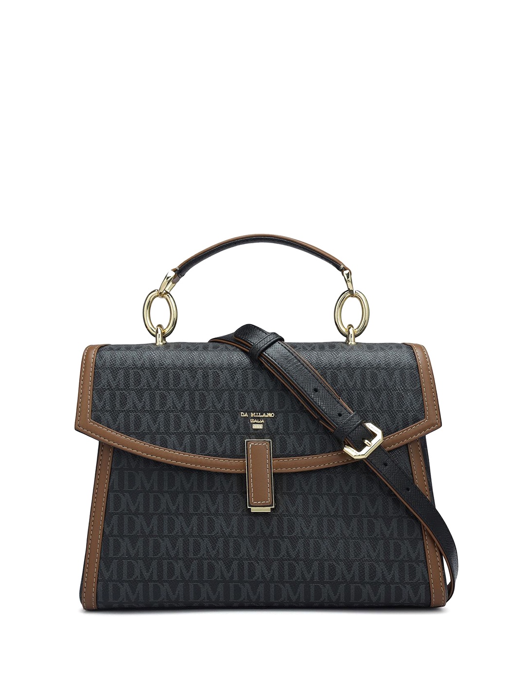 

Da Milano Leather Structured Satchel Bag, Black