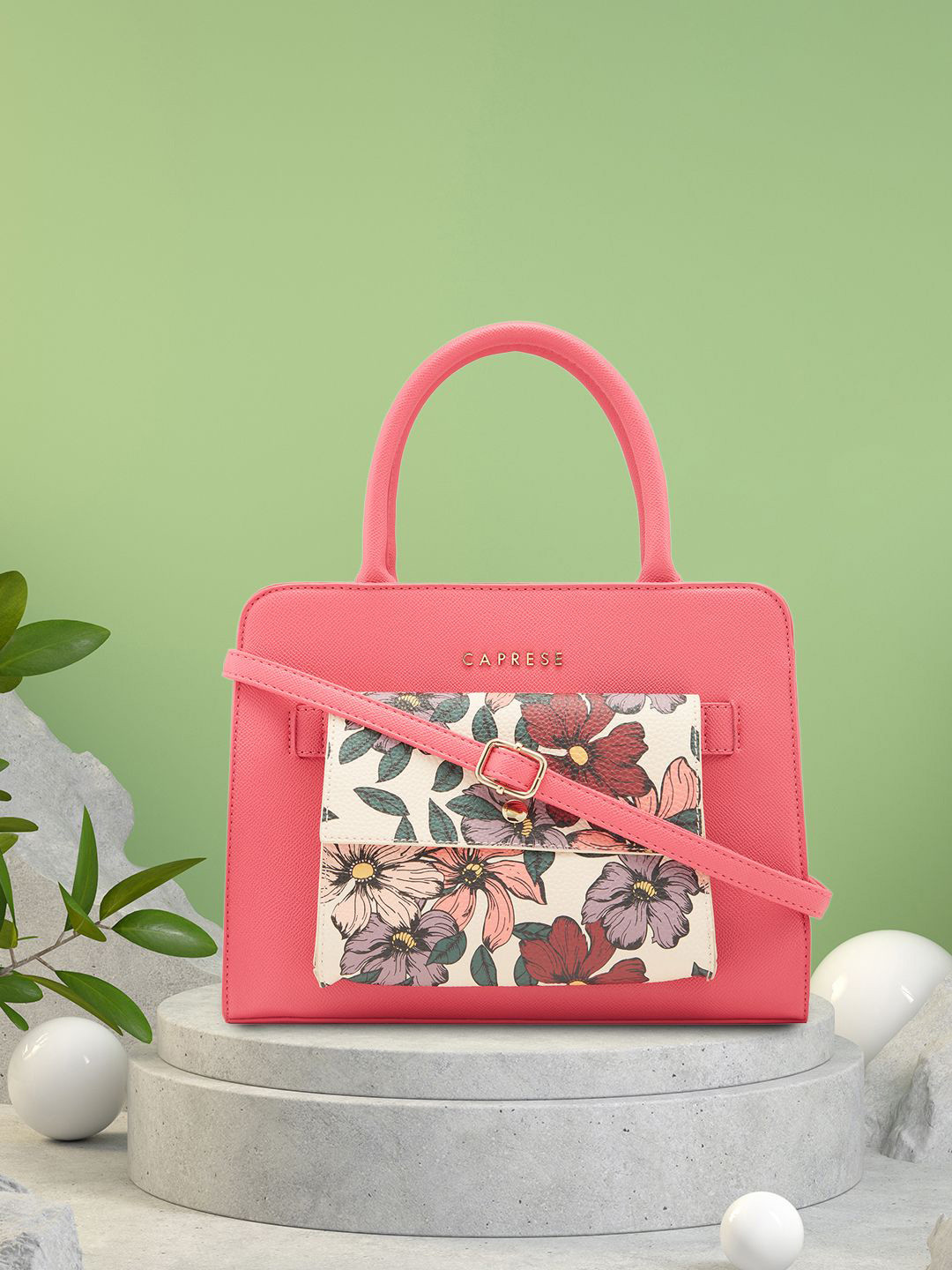 

Caprese PU Structured Satchel Bag, Pink