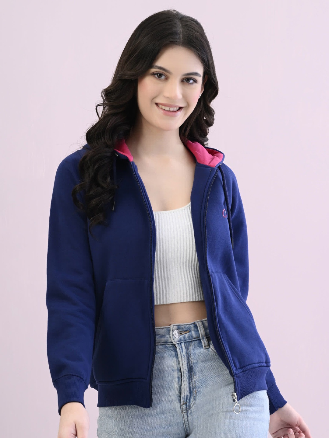 

STARFOX Long Sleeves Hooded Fleece Front-Open Oversized Sweatshirt, Blue
