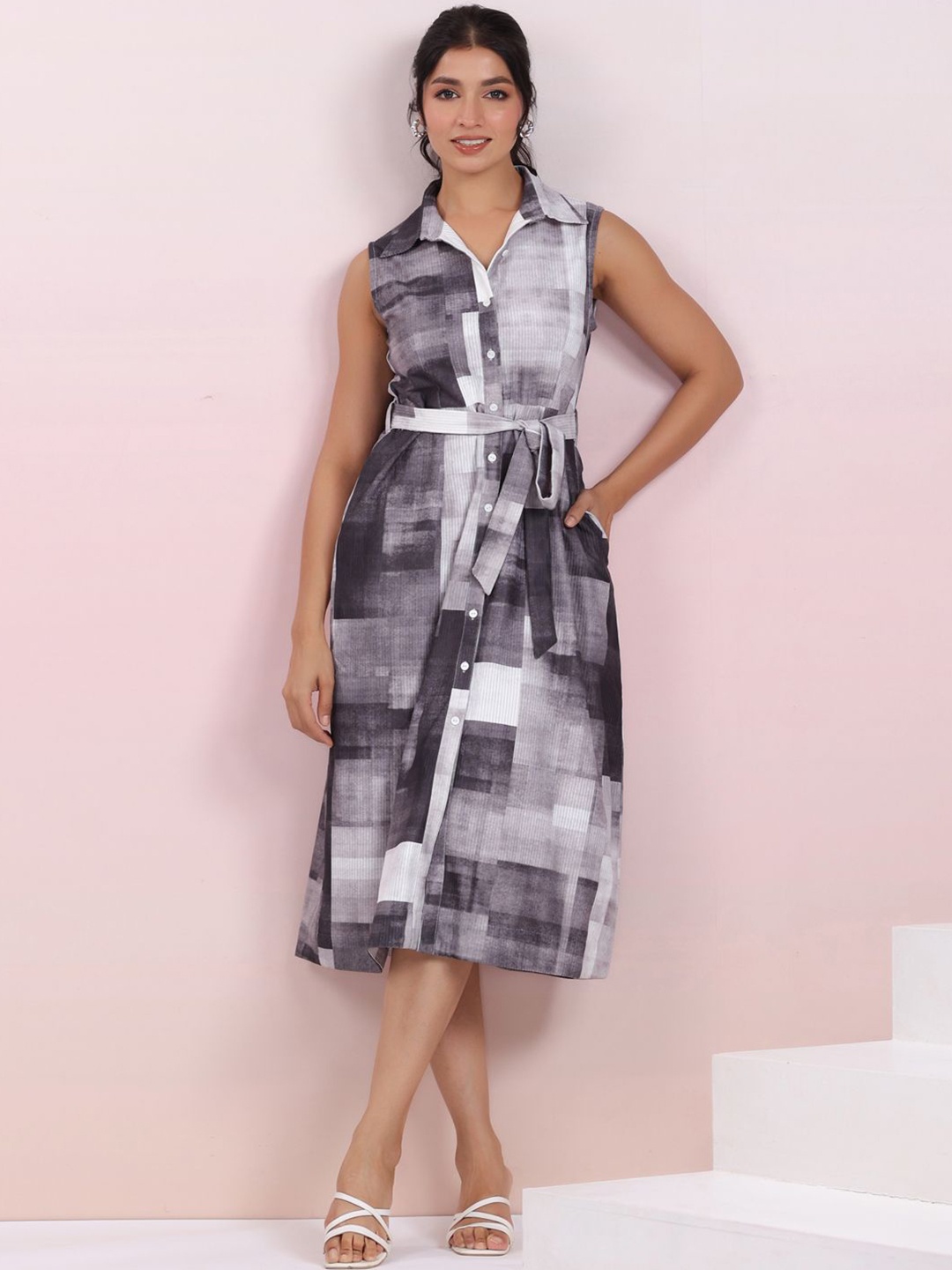 

Zaccai Women Corduroy Abstract Shirt Style Dress, Grey
