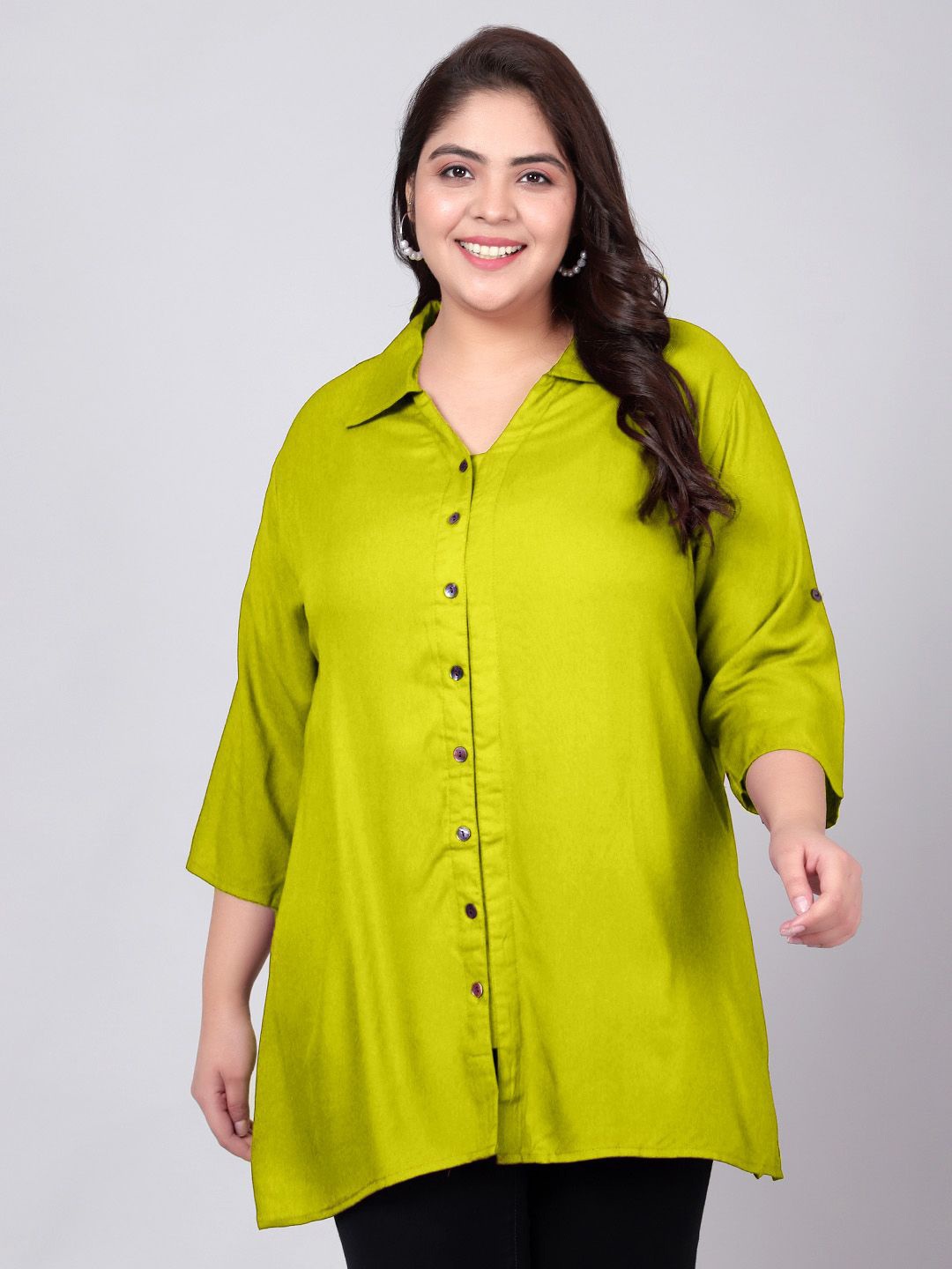 

Indietoga Women Plus Size Classic Opaque Solid Casual Shirt, Green