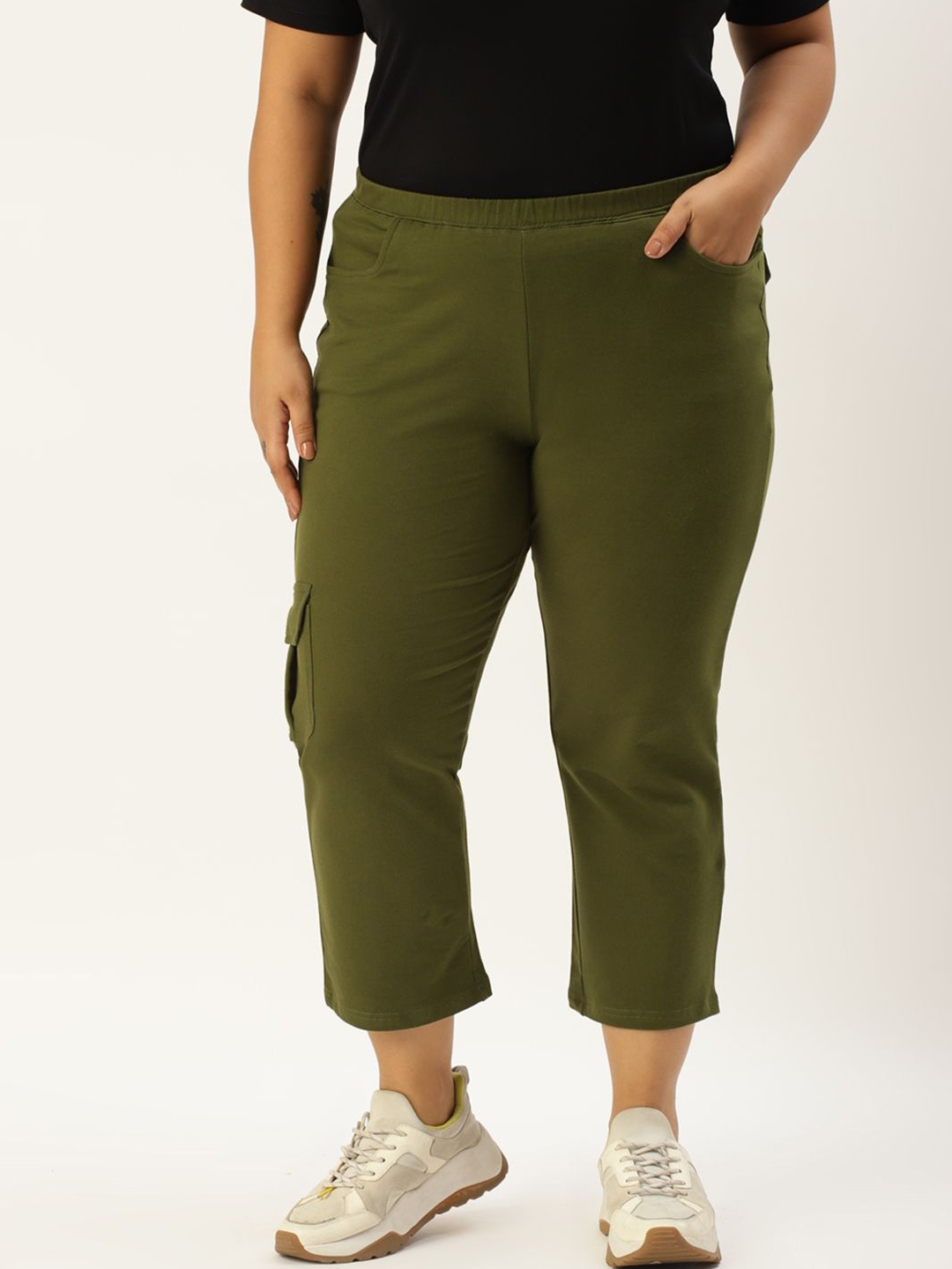 

theRebelinme Women Regular Fit High-Rise Plus Size Capris, Green
