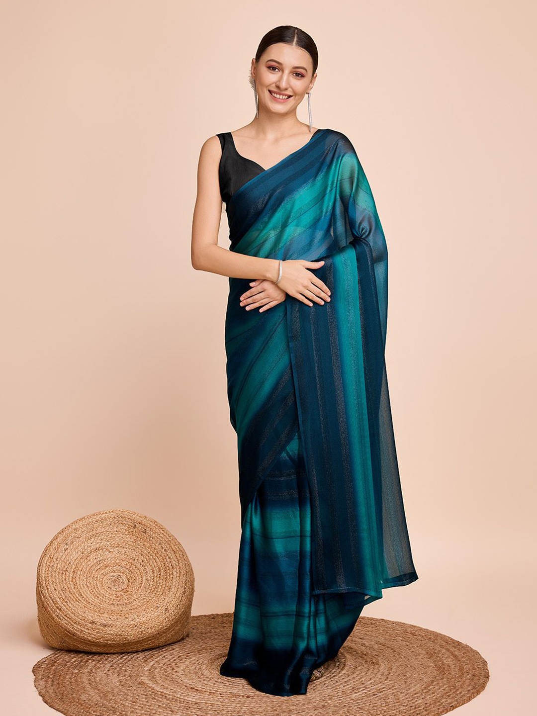 

LEOSAGI Striped Poly Chiffon Saree, Teal