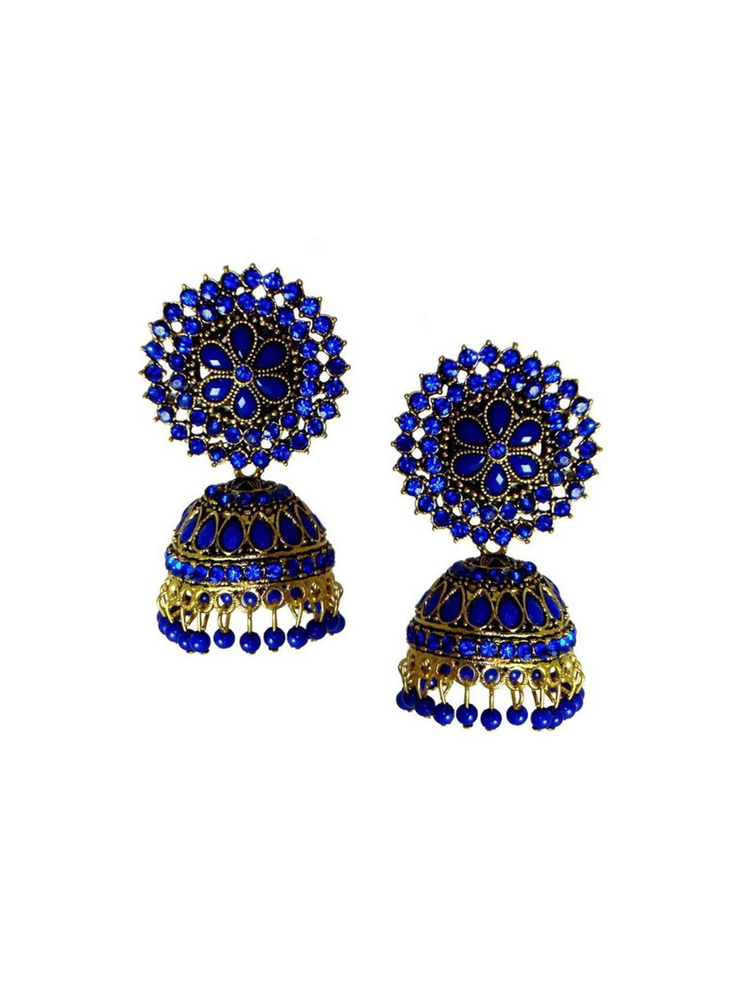 

JMBW INTERNATIONAL Gold-Plated Stone Studded & Beaded Dome Shaped Jhumkas