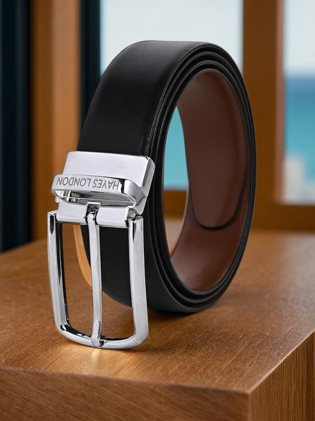 

Hayes London Men Belt Premium Genuine Formal Reversible Leather, Black