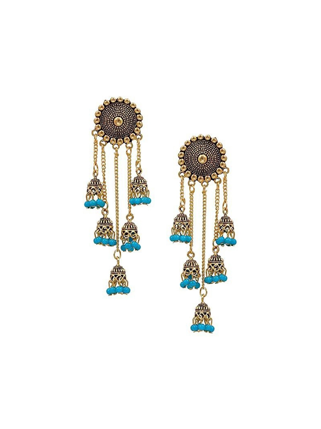 

JMBW INTERNATIONAL Gold-Plated Dome Shaped Stone Studded Antique Jhumkas