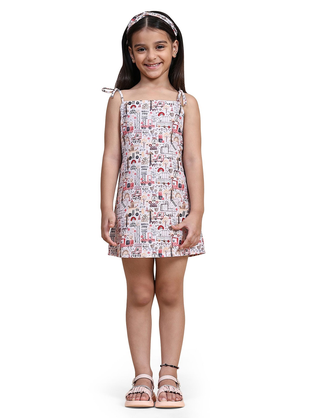

Funny Bones Clothings Ethnic Motifs Print Peter Pan Collar A-Line Dress, Beige