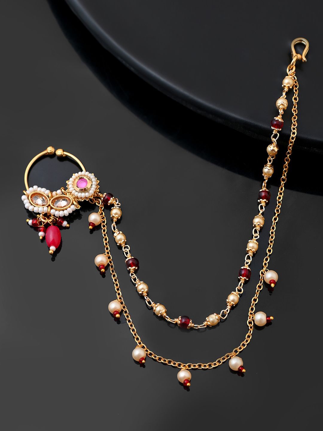 

Voylla Gold-Plated Cubic Zirconia Kundan Elegance The Maharani'S Chained Nosepin