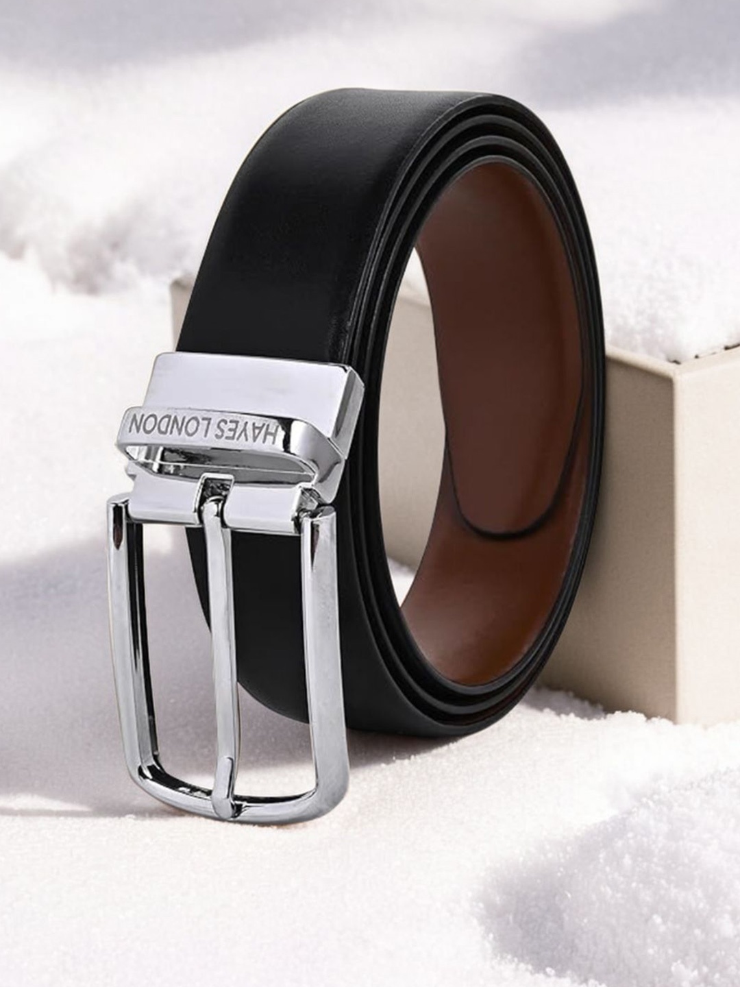 

Hayes London Men Belt Premium Genuine Formal Reversible Leather, Silver