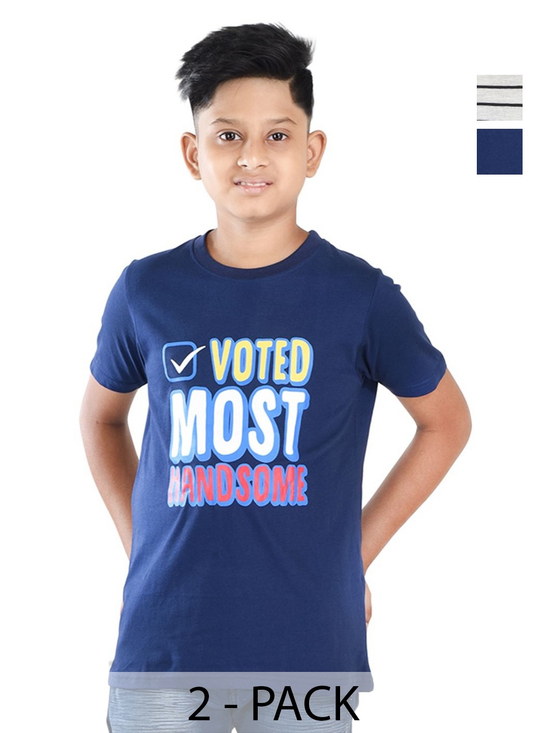 

Clothe Funn Boys Pack Of 2 Typography Printed Cotton T-shirt, Navy blue