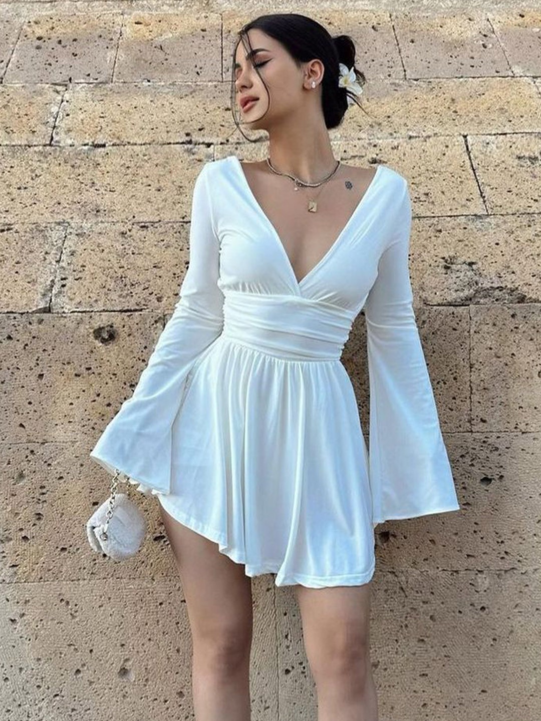 

LULU & SKY Bell Sleeve Fit & Flare Dress, White
