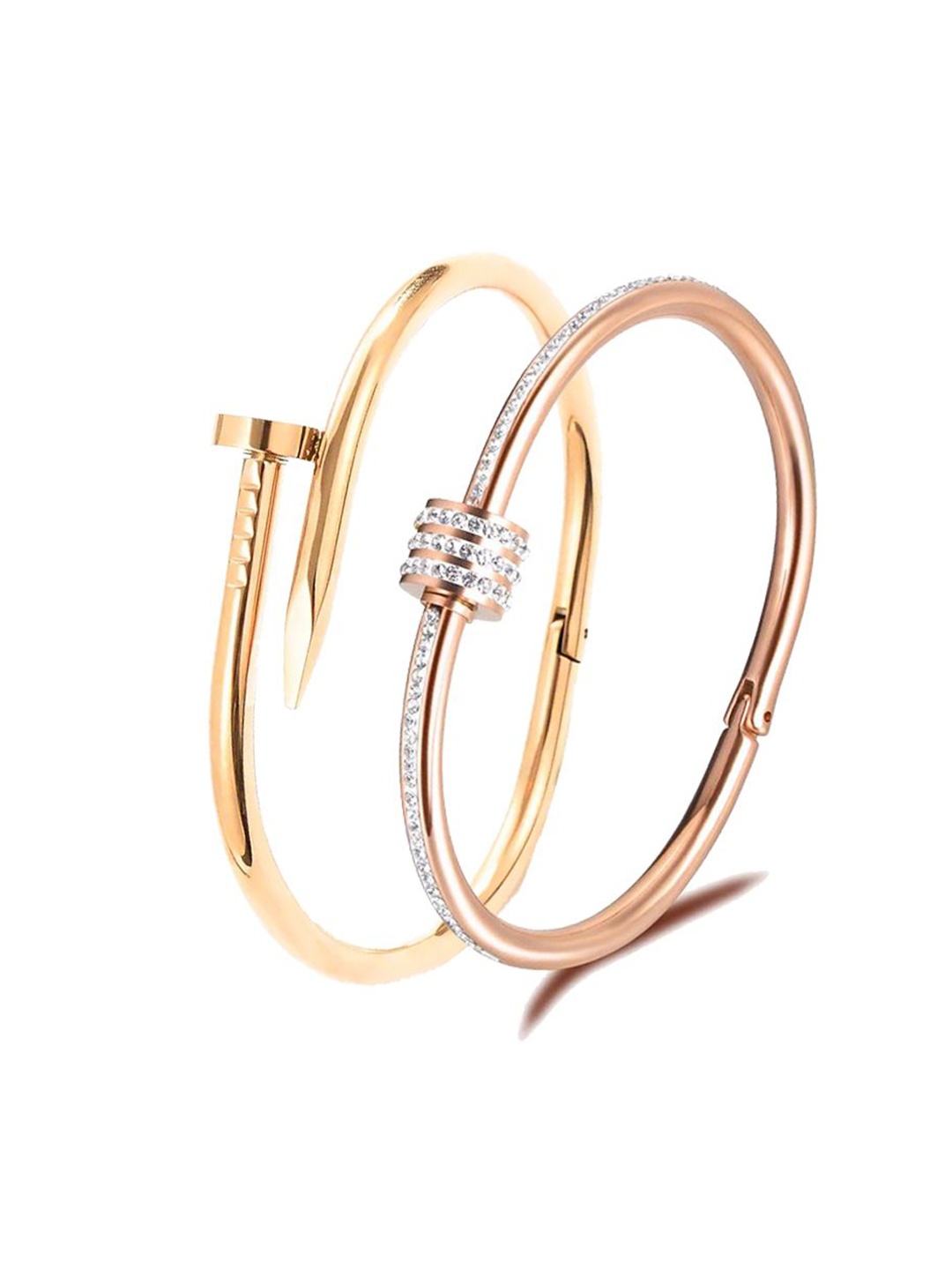 

MEENAZ Set Of 2 Gold-Plated Stainless Steel American Diamond Kada Bracelet
