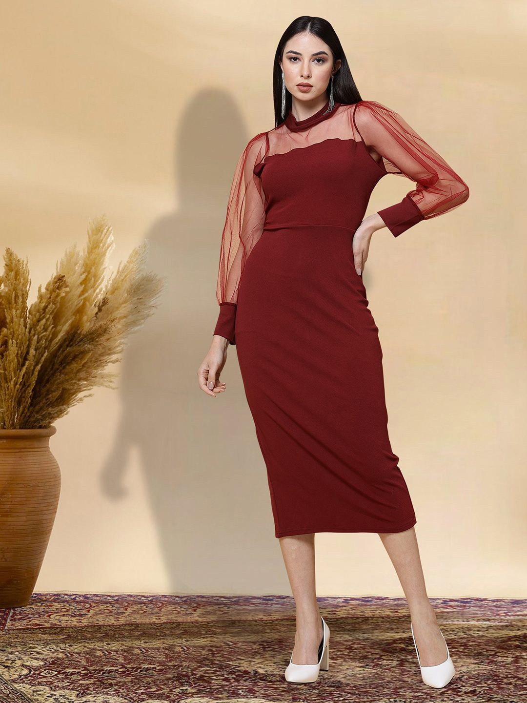 

BAESD Applique Fit & Flare Dress, Maroon