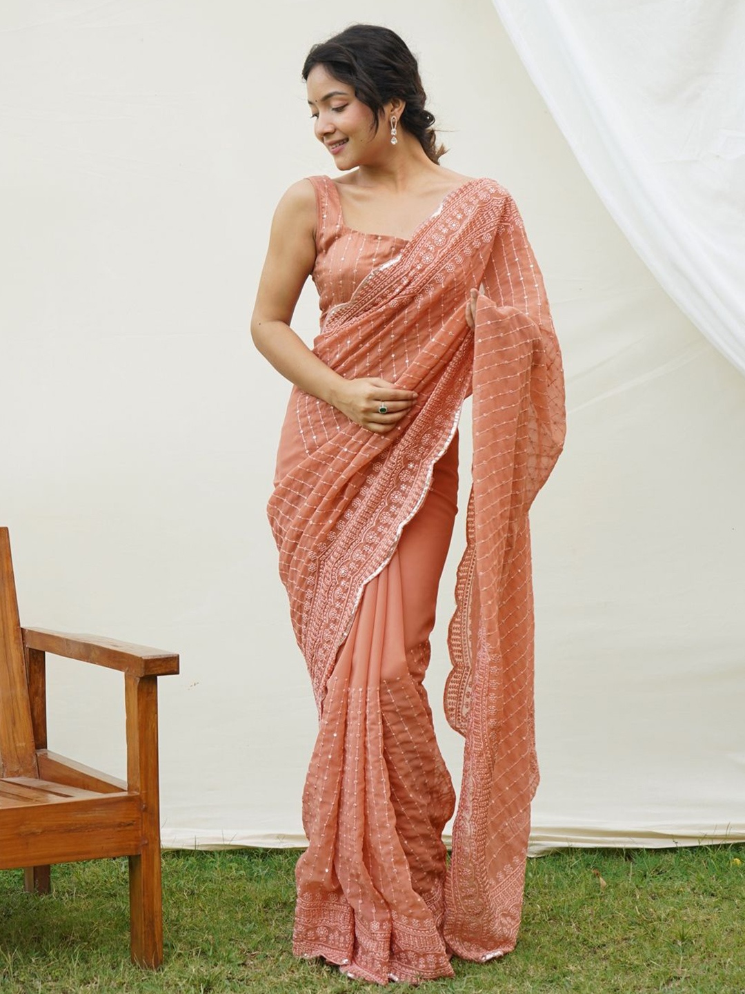 

Anouk Embroidered Pure Georgette Saree, Orange