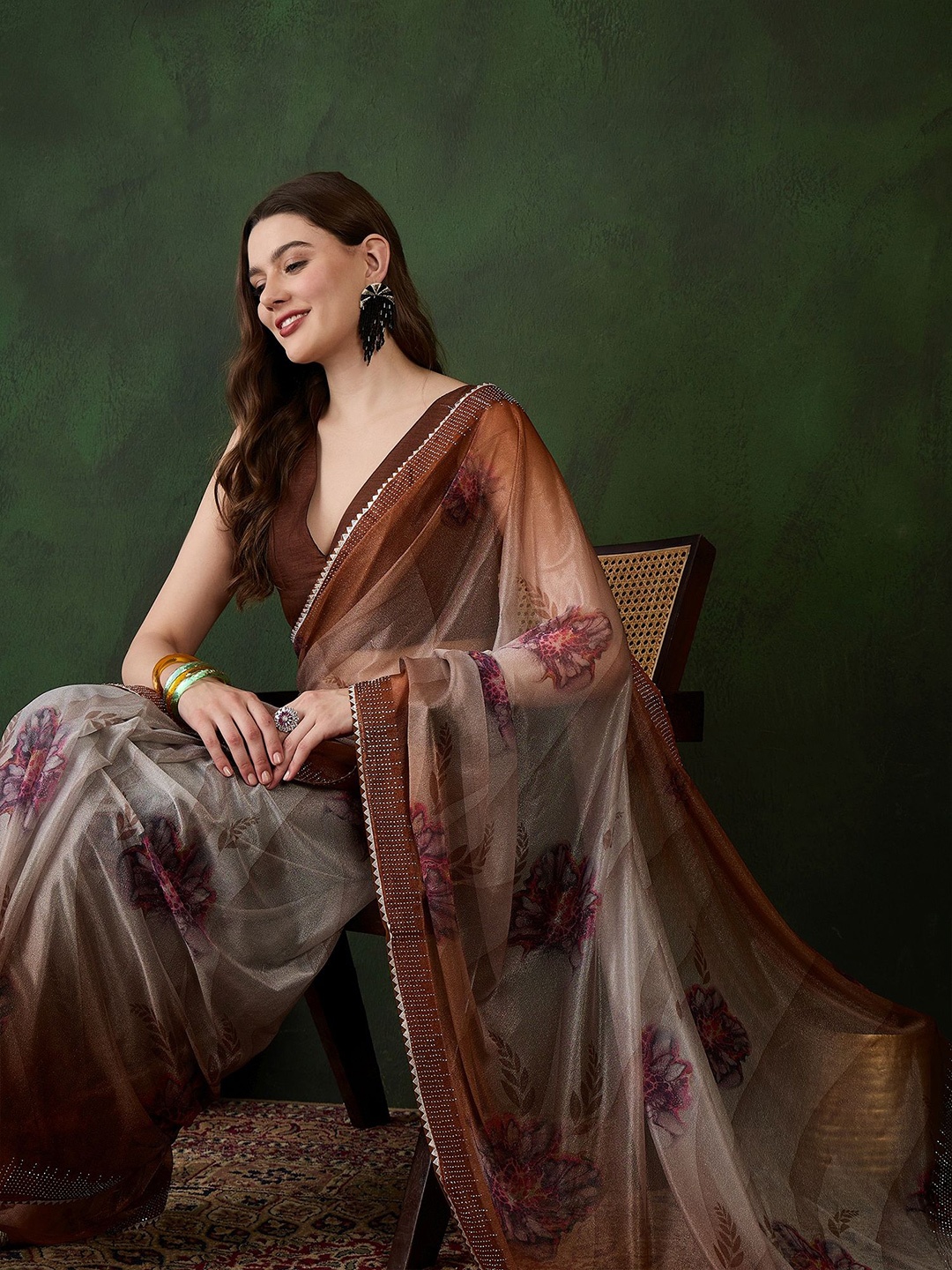 

Sangria Printed Saree, Brown