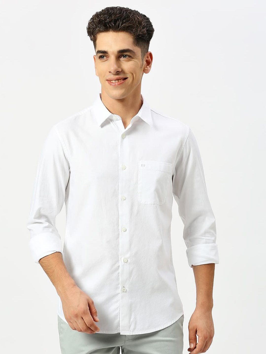 

Basics Men Slim Fit Solid Pure Cotton Casual Shirt, White