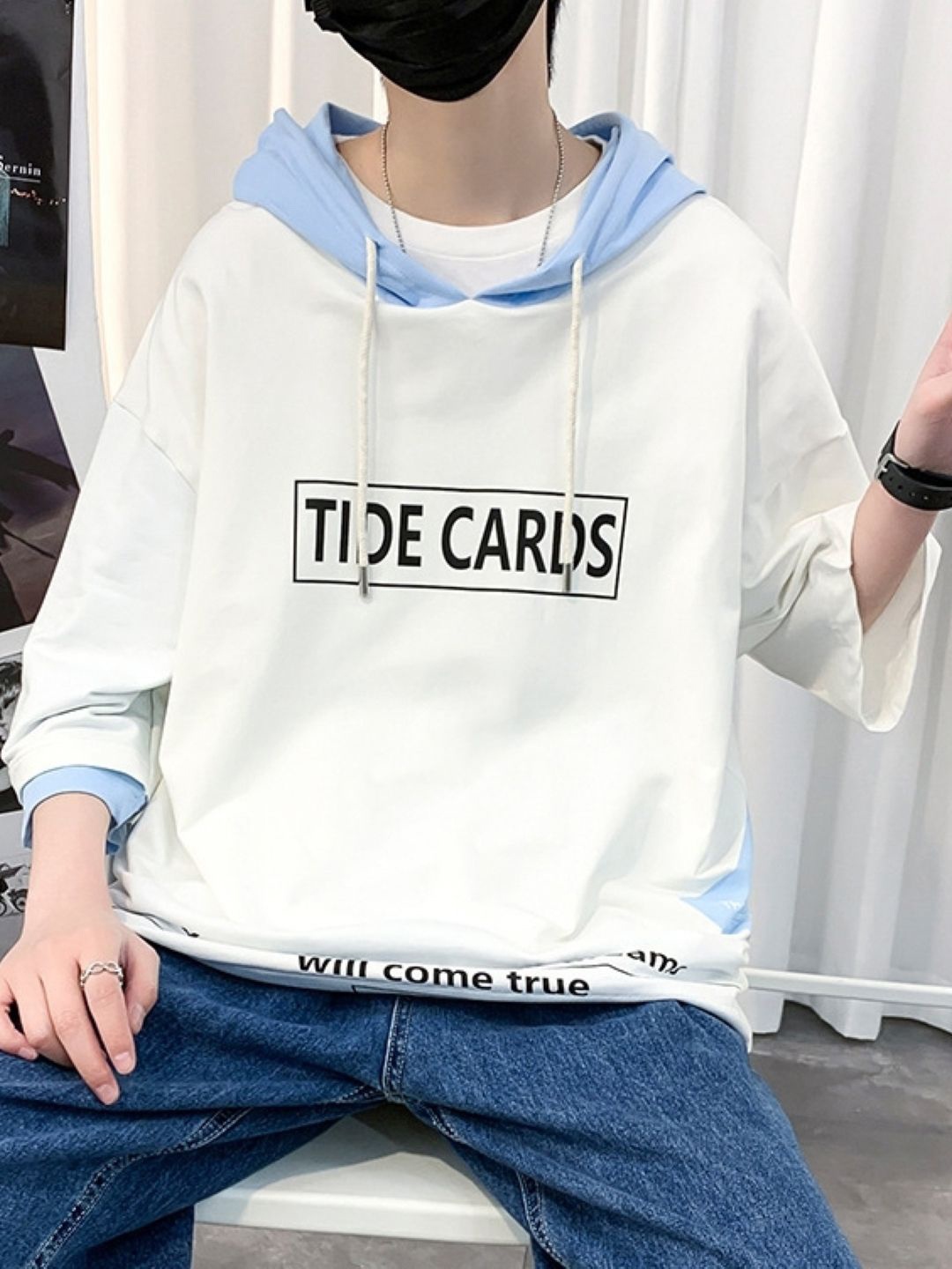 

HERE&NOW Men Typography Printed Hood Oversized T-shirt, White