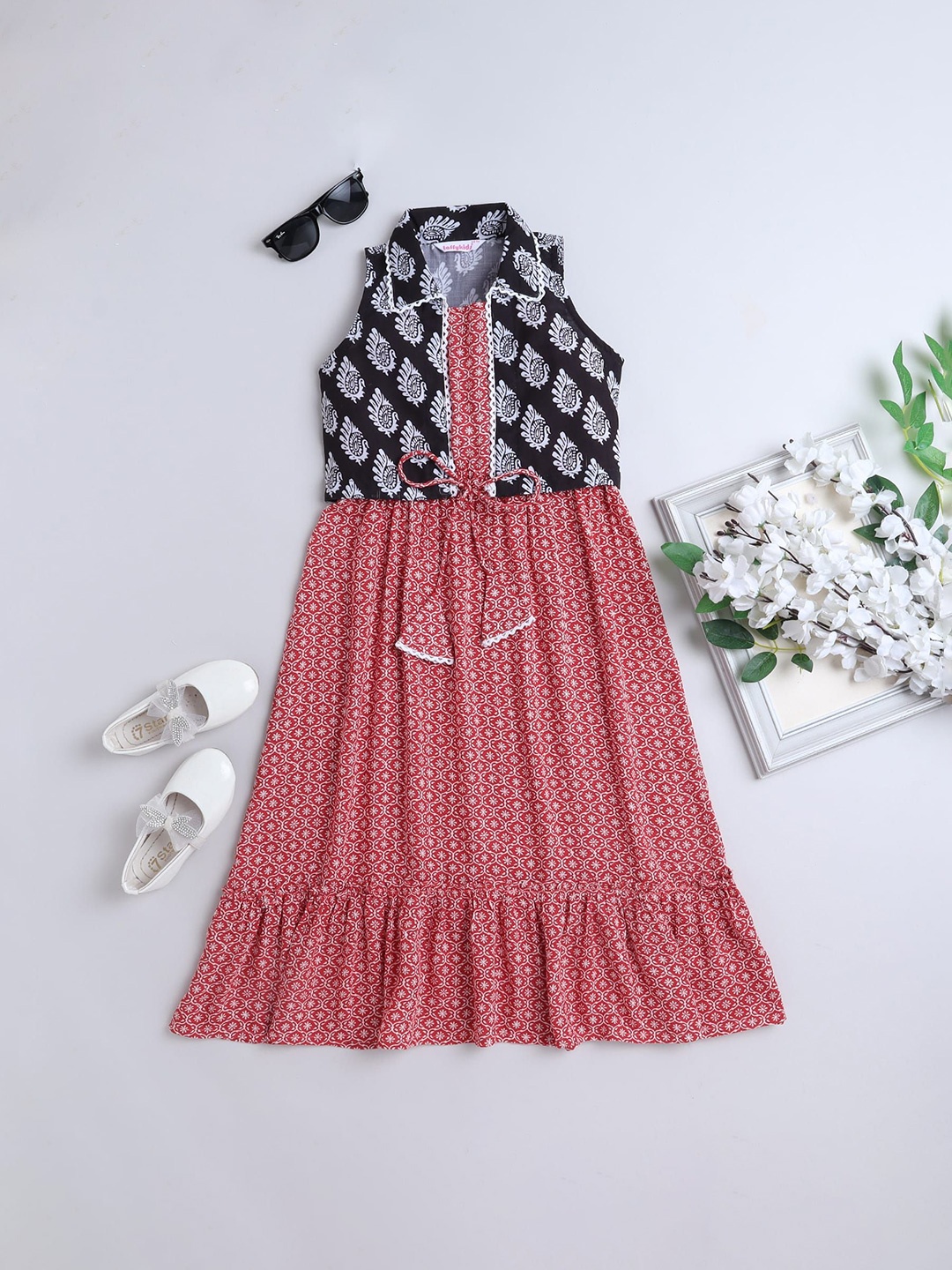 

taffykids Ethnic Motifs Print Maxi Dress, Red