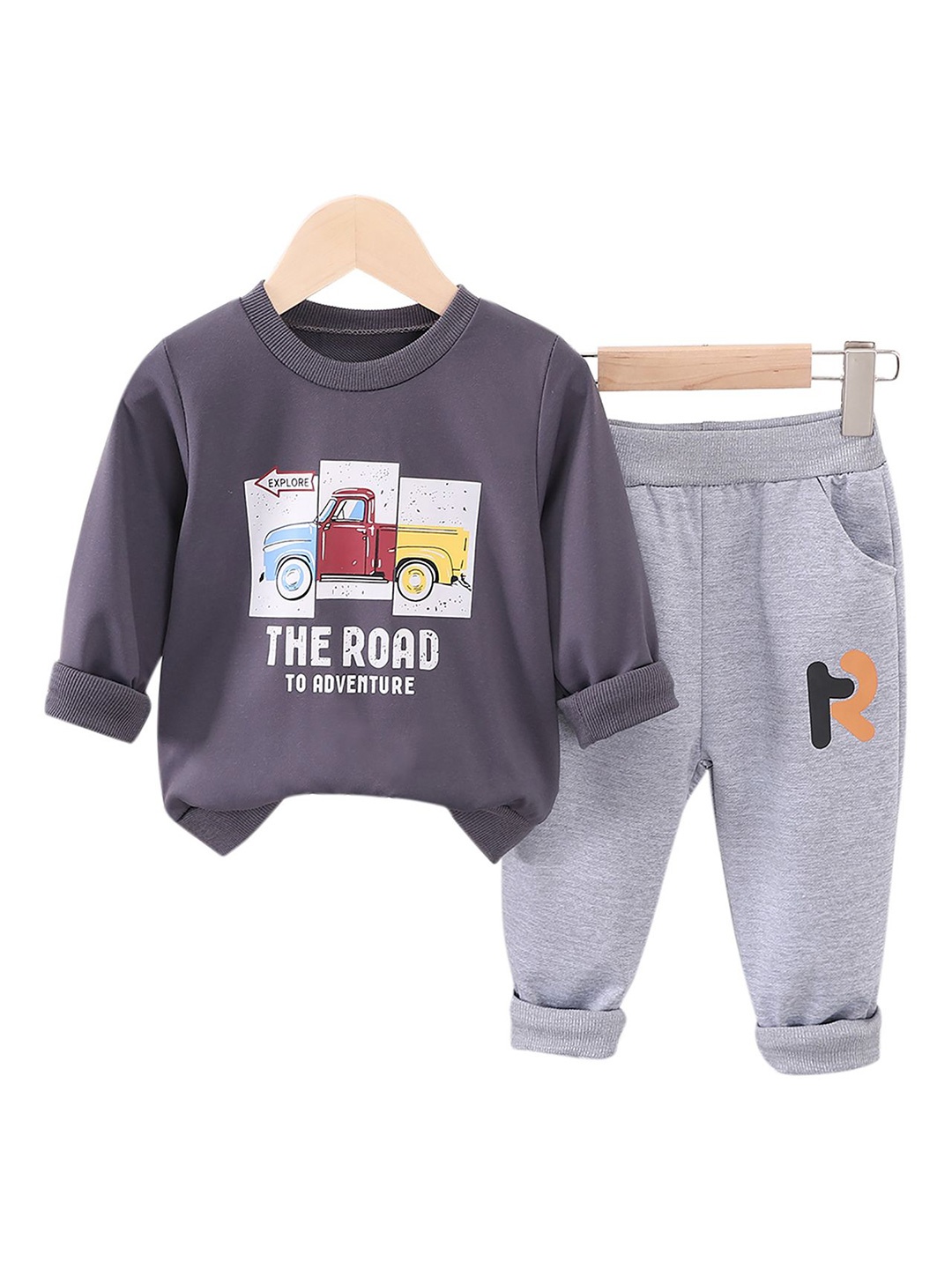 

StyleCast x Revolte Boys Printed Round Neck Long Sleeves Sweatshirt With Jogger, Grey