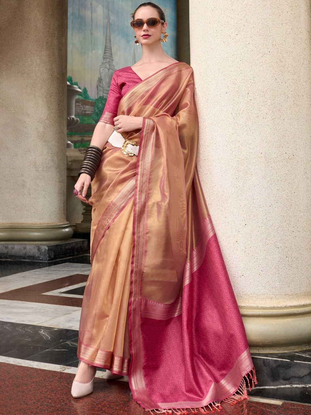 

DEVATITHI Zari Tissue Saree, Coffee brown