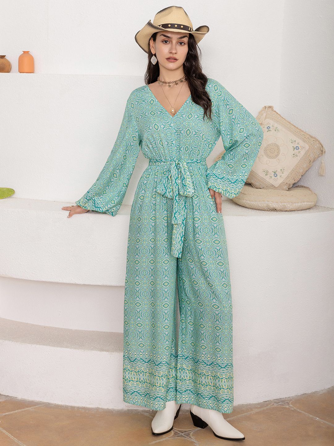 

JC Mode Printed Basic Jumpsuit, Green
