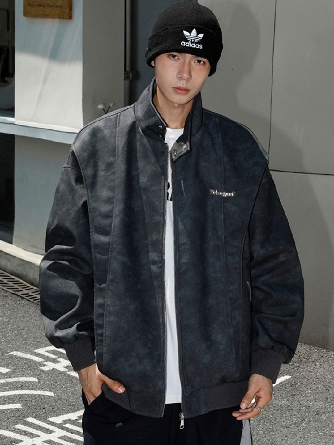 

HERE&NOW Men Typography Printed Leather Bomber Jacket, Black