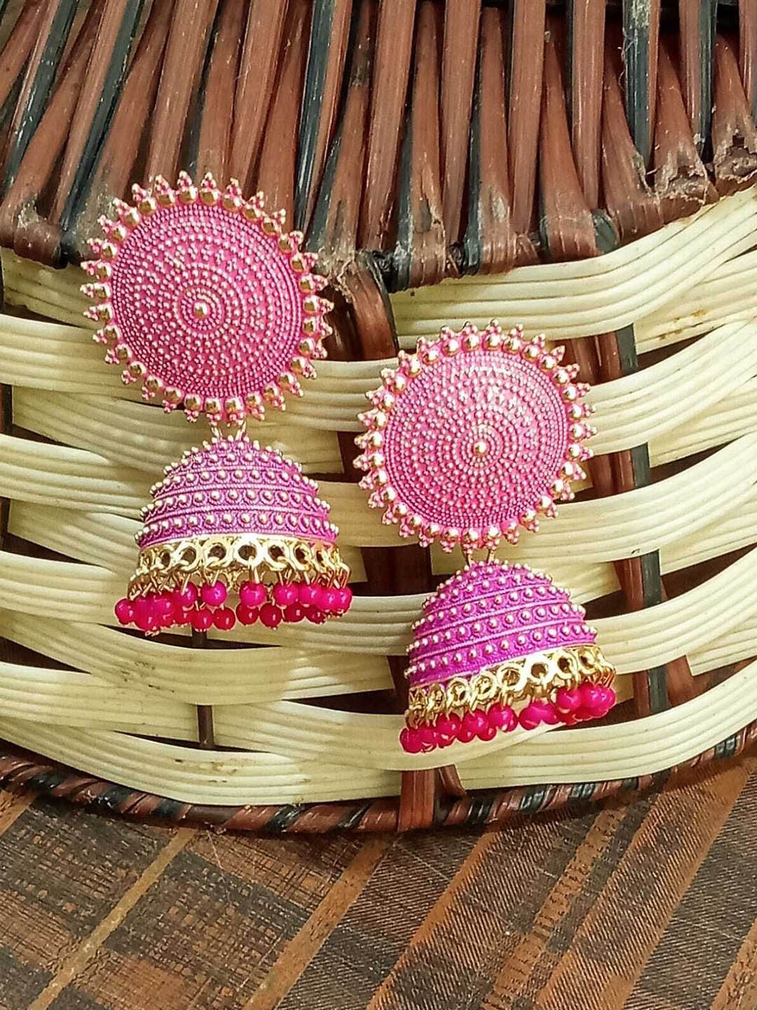 

JMBW INTERNATIONAL Gold-Plated Stone Studded Dome Shaped Jhumkas