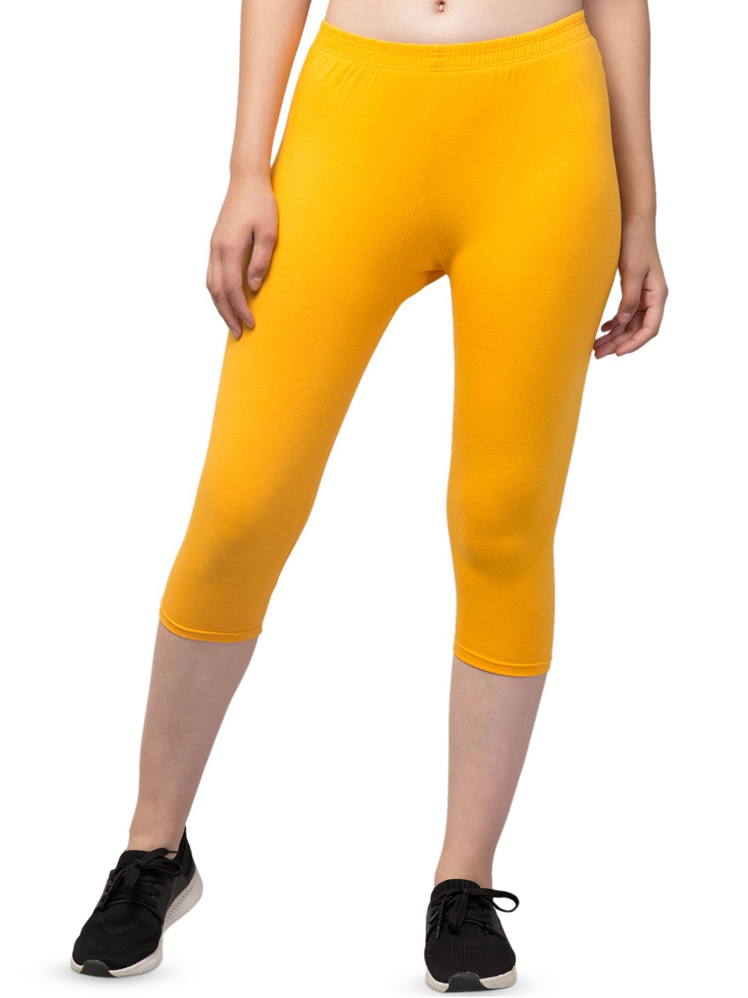 

HIRRUX Women Skinny Fit Capris, Mustard