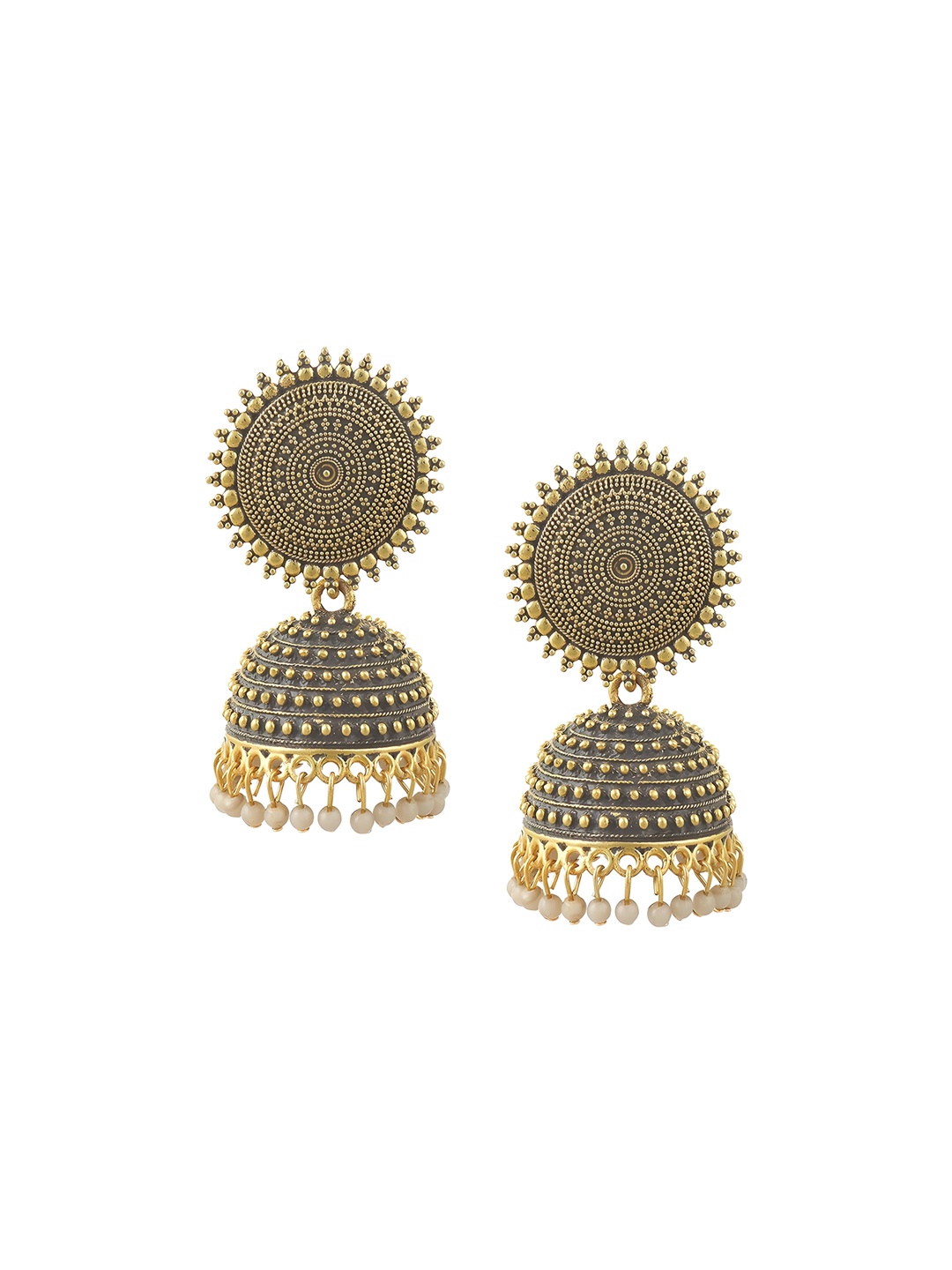 

JMBW INTERNATIONAL Gold-Plated Dome Shaped Stone Studded Antique Jhumkas
