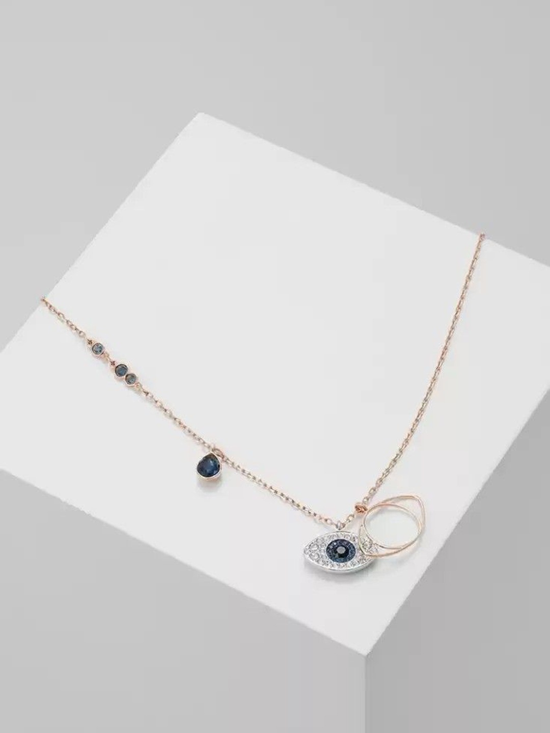 

Wynona Rose Gold-Plated Stainless Steel Stone Studded Evil Eye Shaped Pendant & Chain