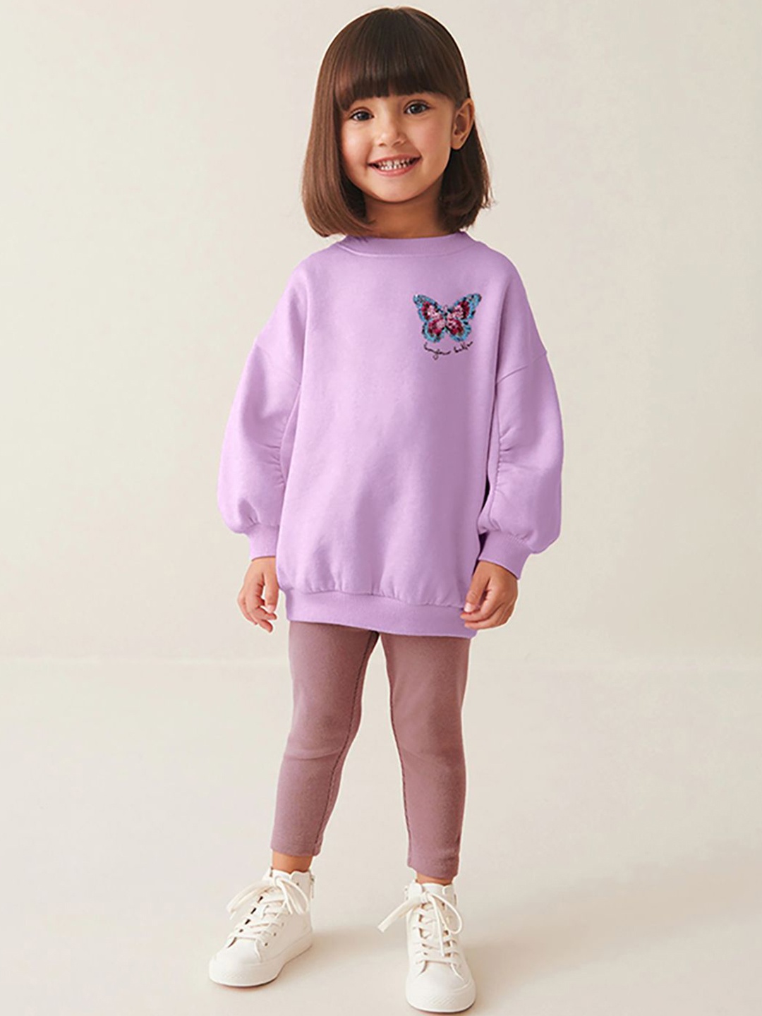 

JC SPARKLE Girls Self Design Pure Cotton Sweatshirt With Leggings, Lavender