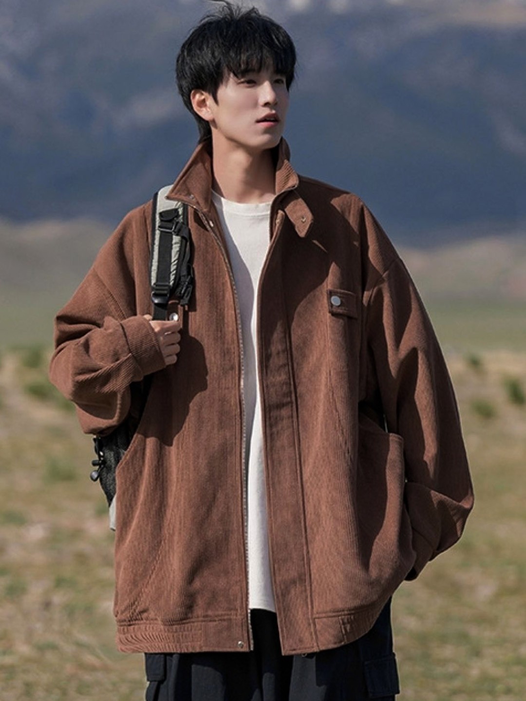 

HERE&NOW Men Spread Collar Solid Casual Tailored Jacket, Brown