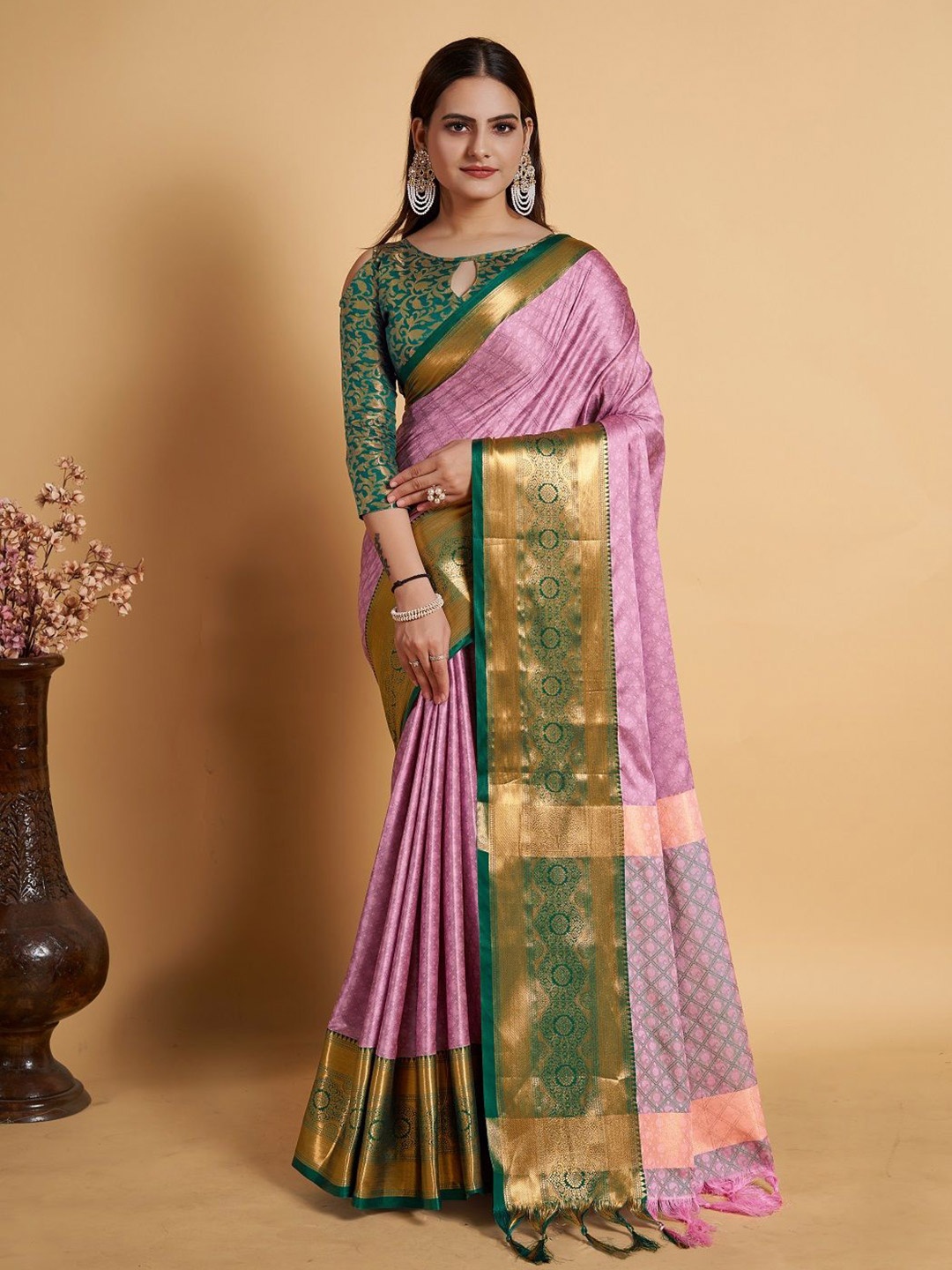 

SHOBHA SAREES Woven Design Zari Pure Silk Banarasi Saree, Peach