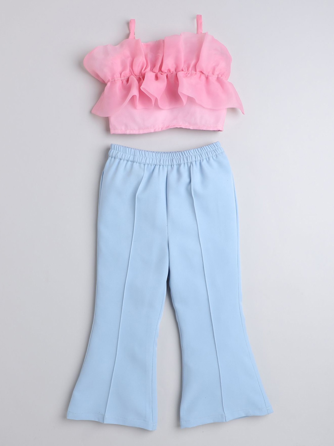 

taffykids Girls Shoulder Straps Neck Sleeveless Organza Top With Trouser, Pink