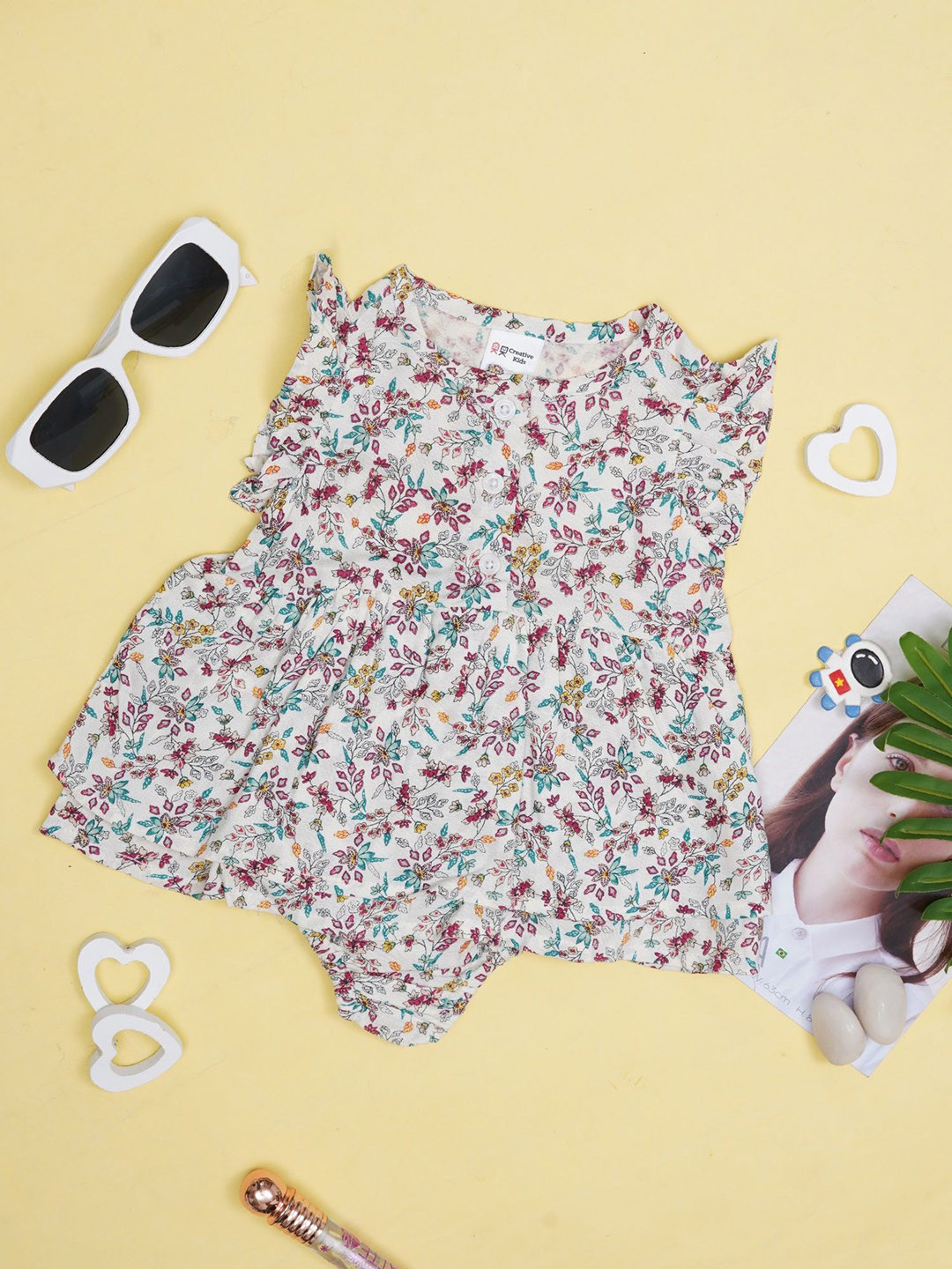 

Creative Kids Infant Girls Printed Cotton Bodysuit, White