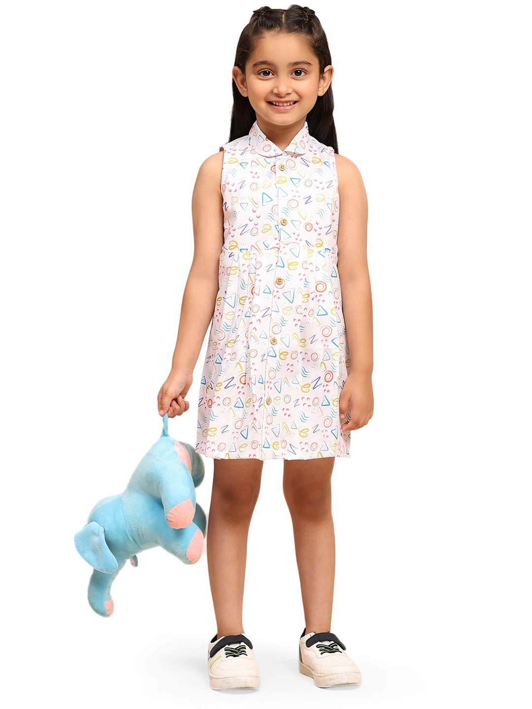 

Funny Bones Clothings Print Peter Pan Collar A-Line Dress, White