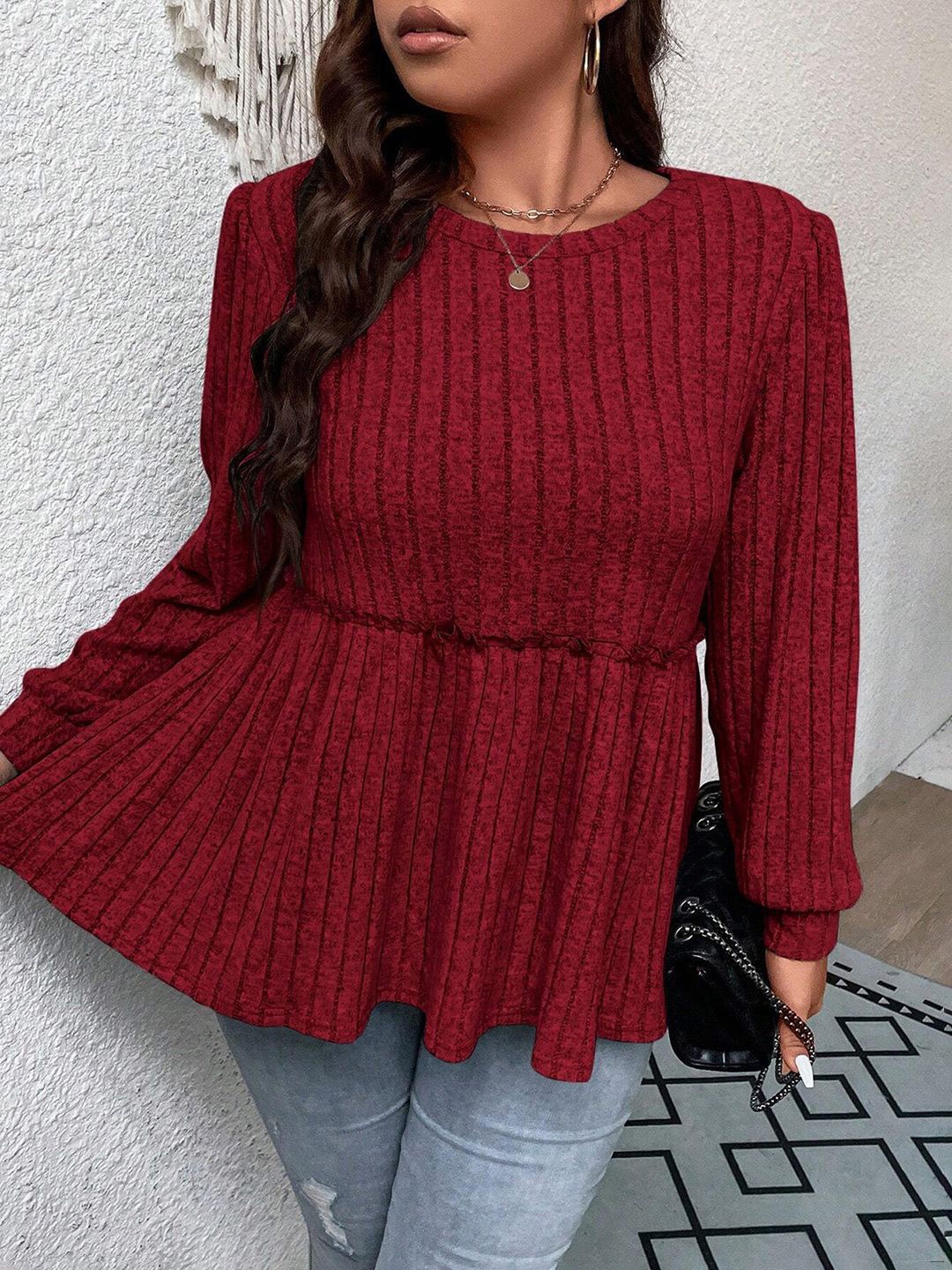 

JC Mode Puff Sleeve Top, Maroon