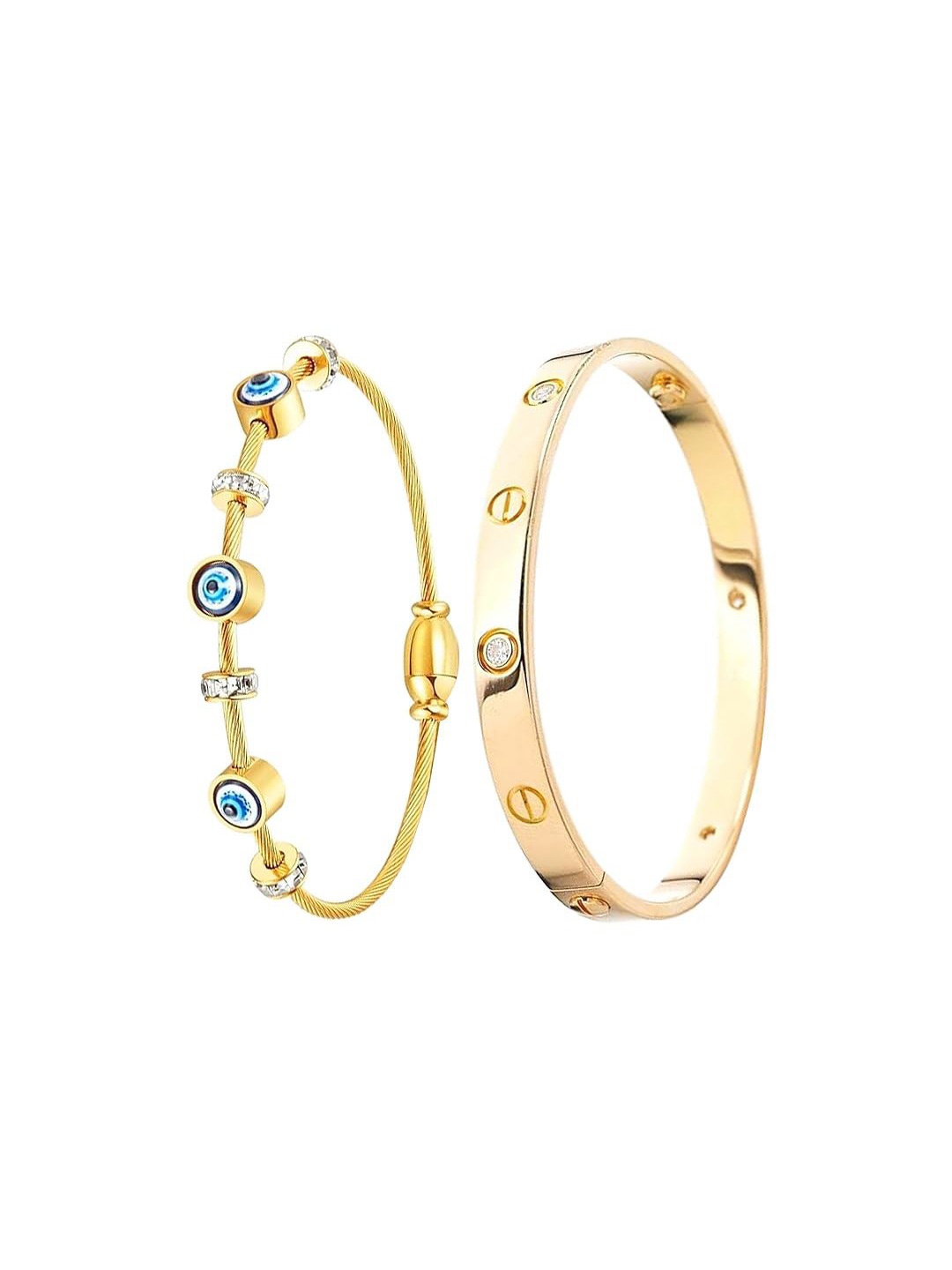 

MEENAZ Set Of 2 Gold-Plated Stainless Steel Kada Bracelet