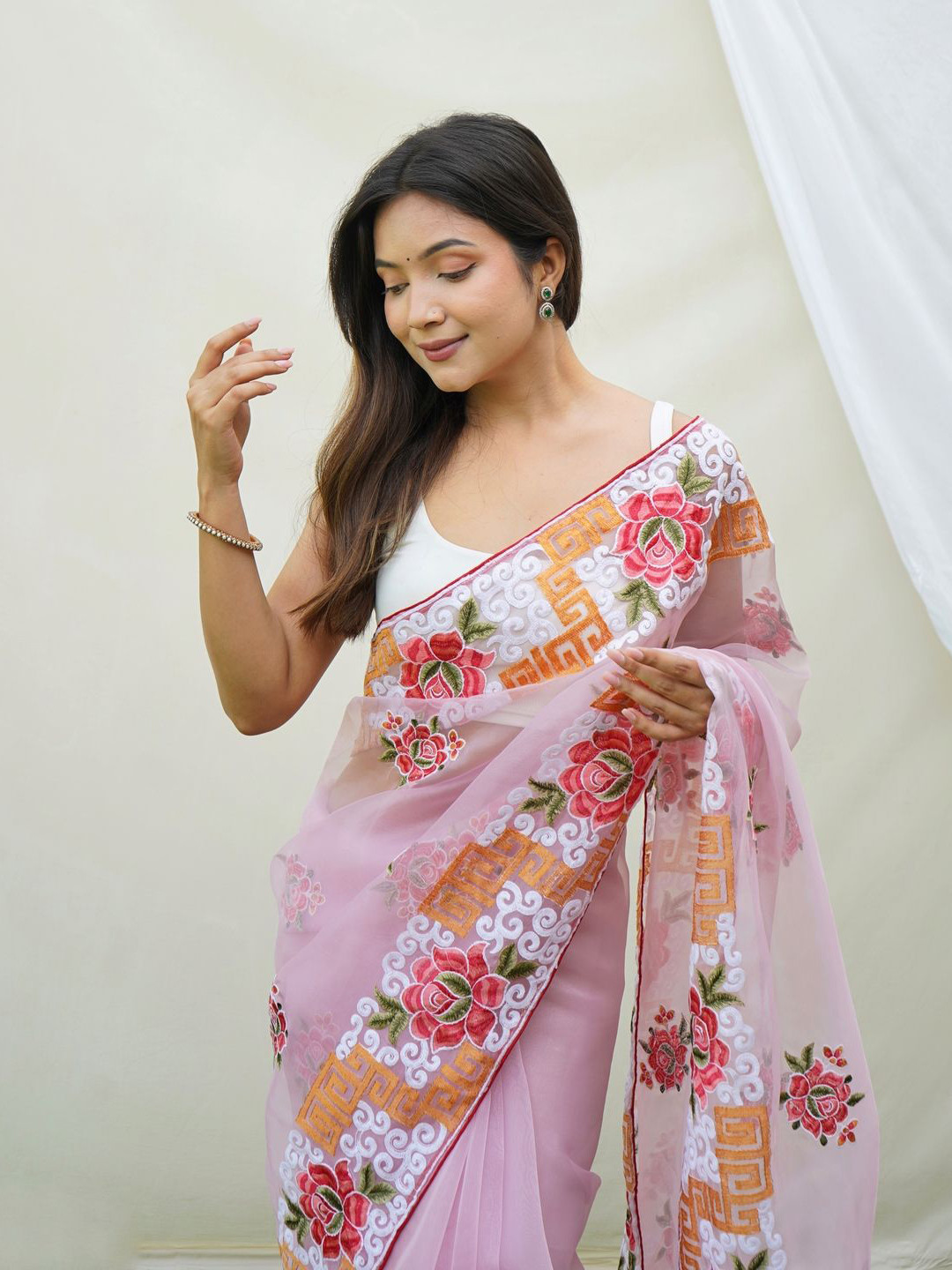 

Anouk Embroidered Organza Saree, Pink