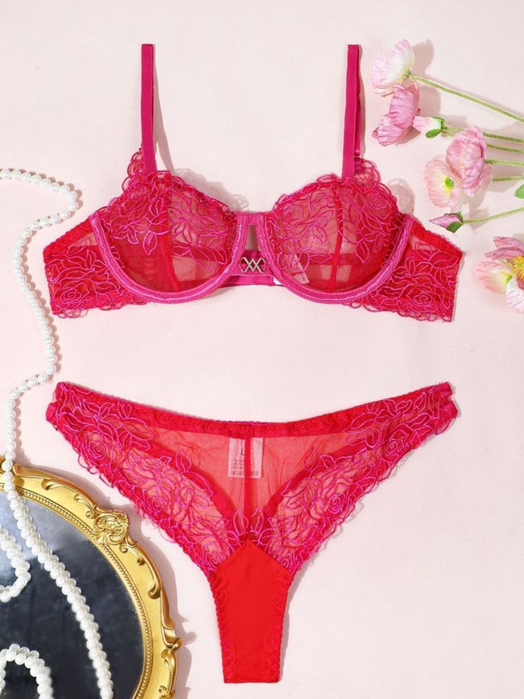 

LULU & SKY Embroidered Lingerie Set 1734S-RED