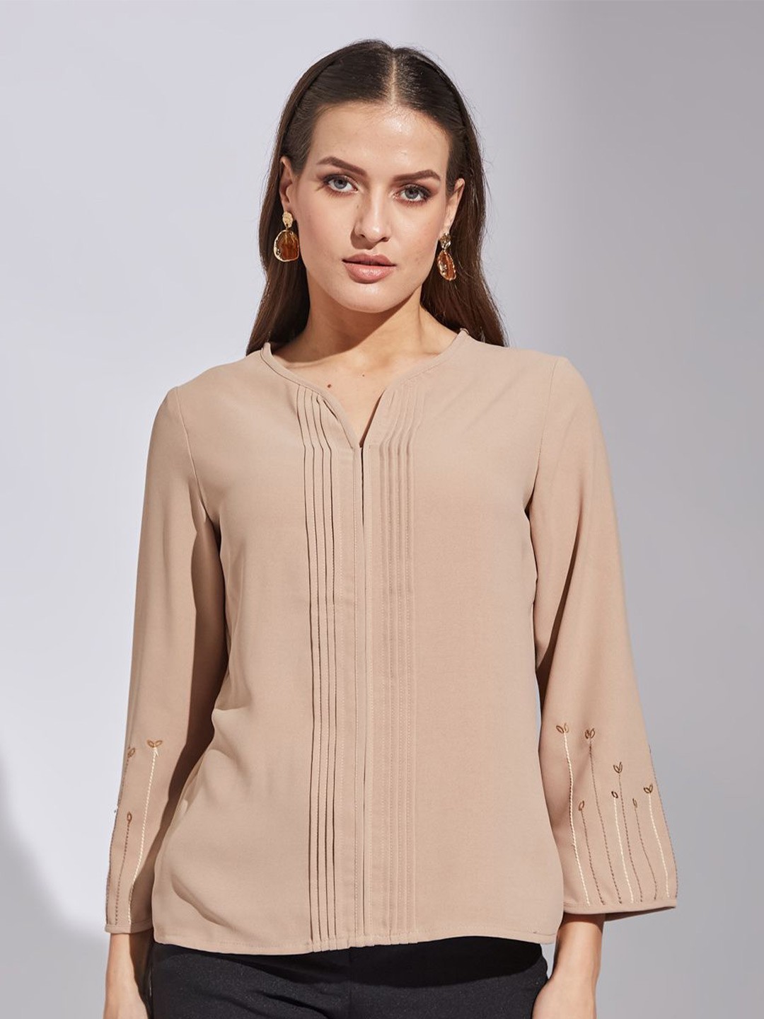 

Latin Quarters Women Round Neck Top, Beige