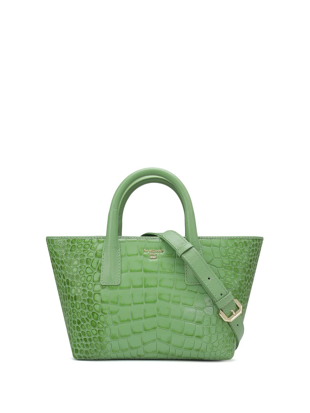 

Da Milano Leather Structured Satchel Bag with Quilted, Green