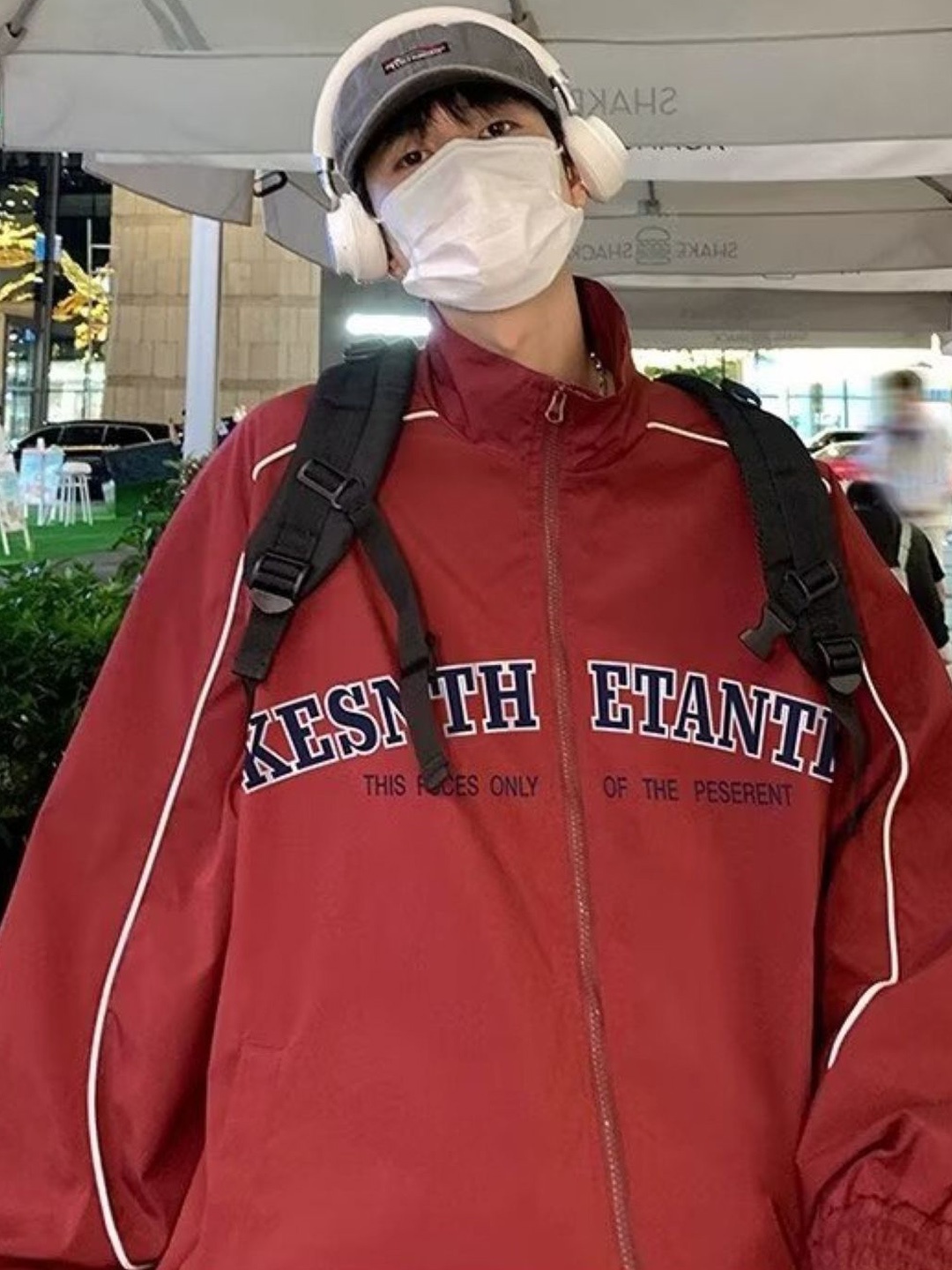 

HERE&NOW Men Mock Collar Typography Printed Casual Bomber Jacket, Red