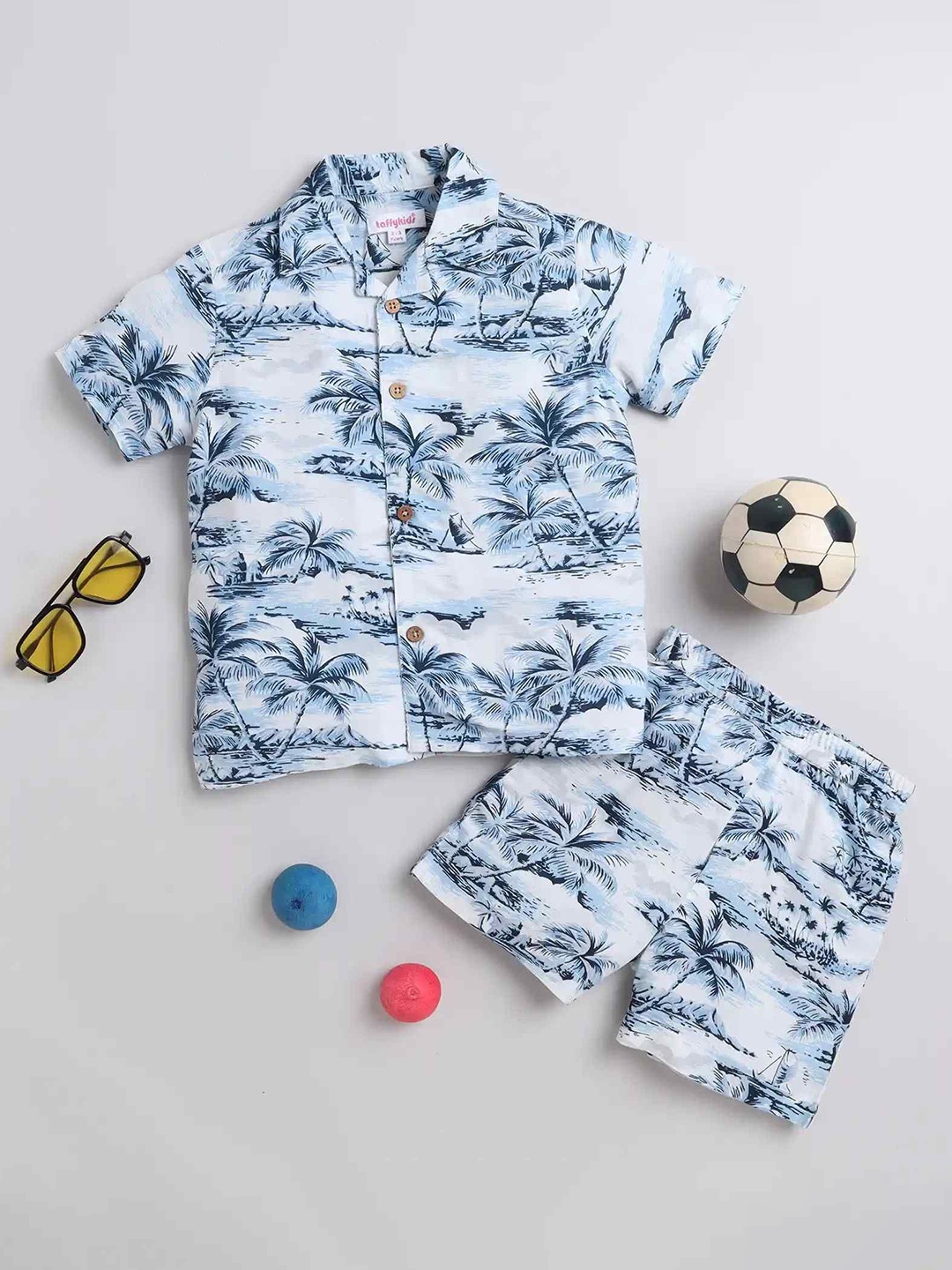 

taffykids Boys Tropical Printed Short Sleeves Shirt with Shorts, Blue