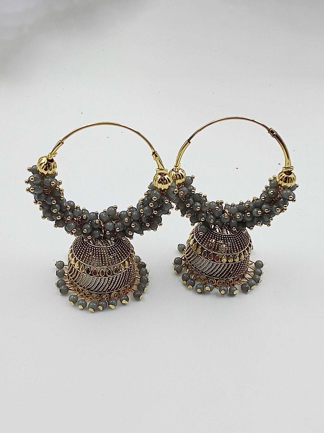 

JMBW INTERNATIONAL Gold-Plated Stone Studded Dome Shaped Jhumkas