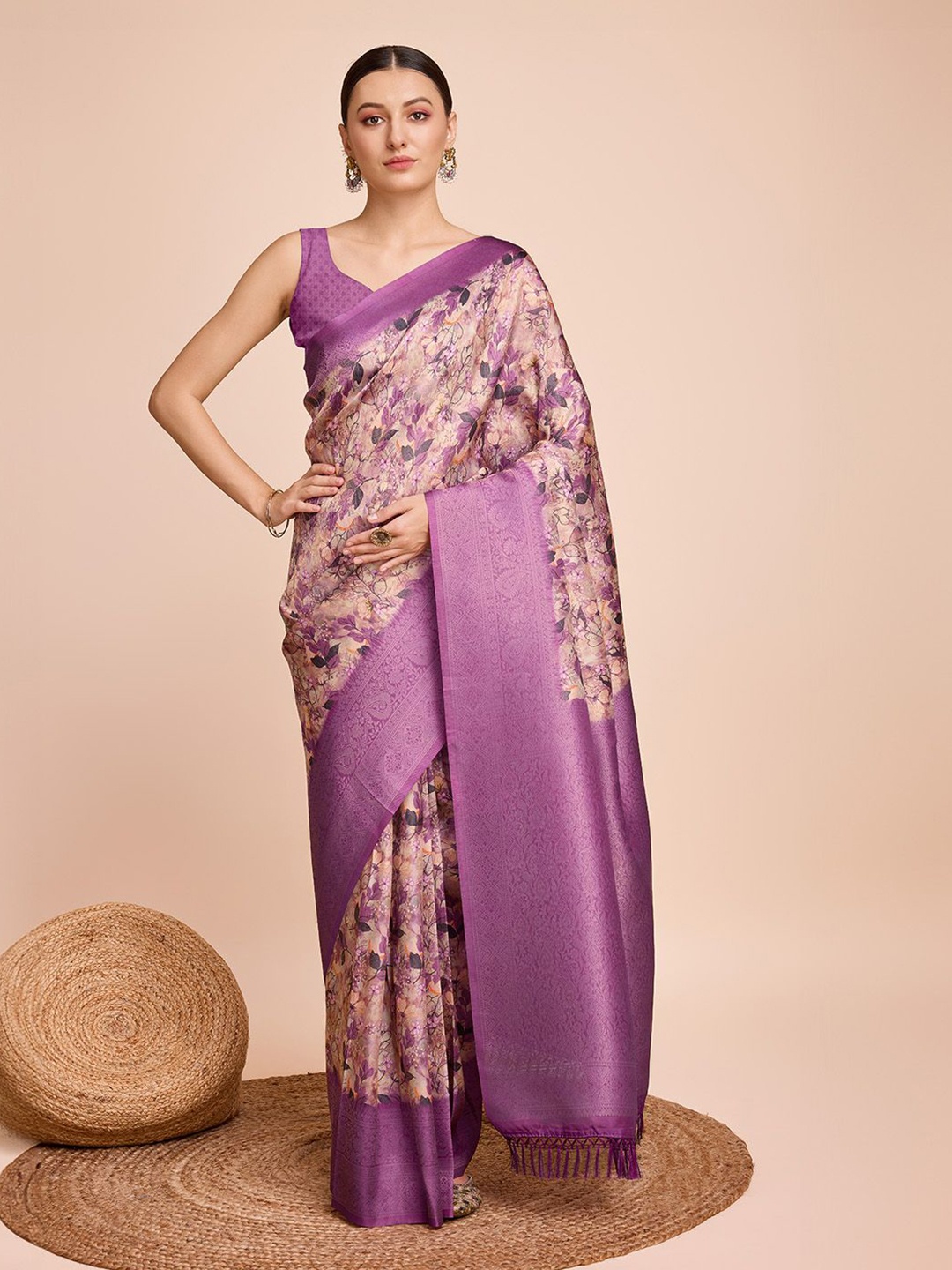 

SHOBHA SAREES Floral Zari Pure Silk Saree, Purple